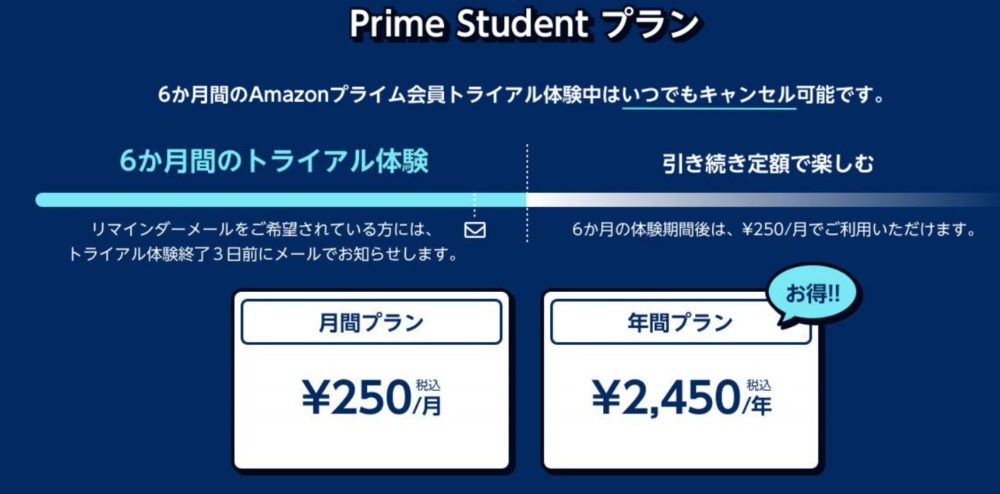 学生プラン　月額250円・年額2450円